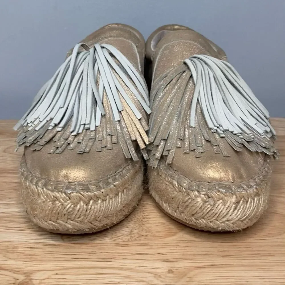 J Slides Raoul Espadrilles Pompom Accent Metallic Leather Sneaker Women’s Size 6